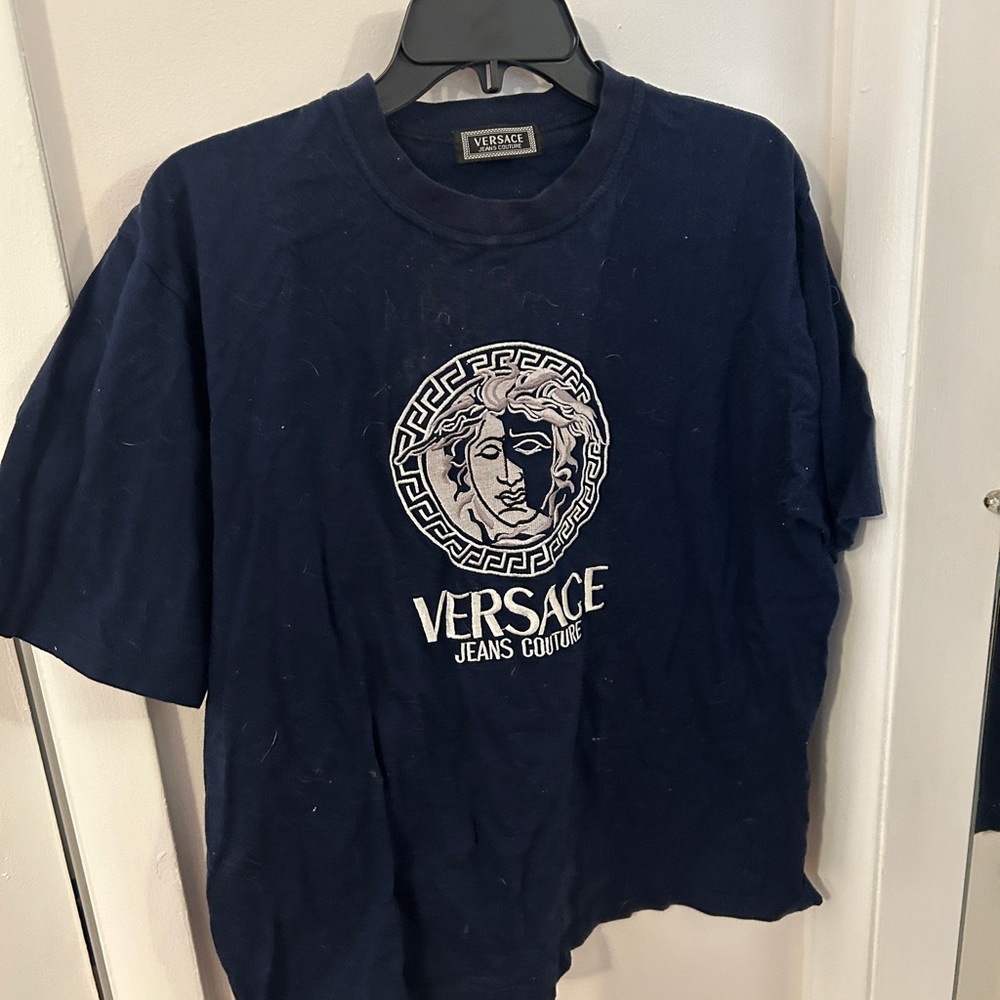 Versace Navy Medusa Logo Short Sleeve Tee